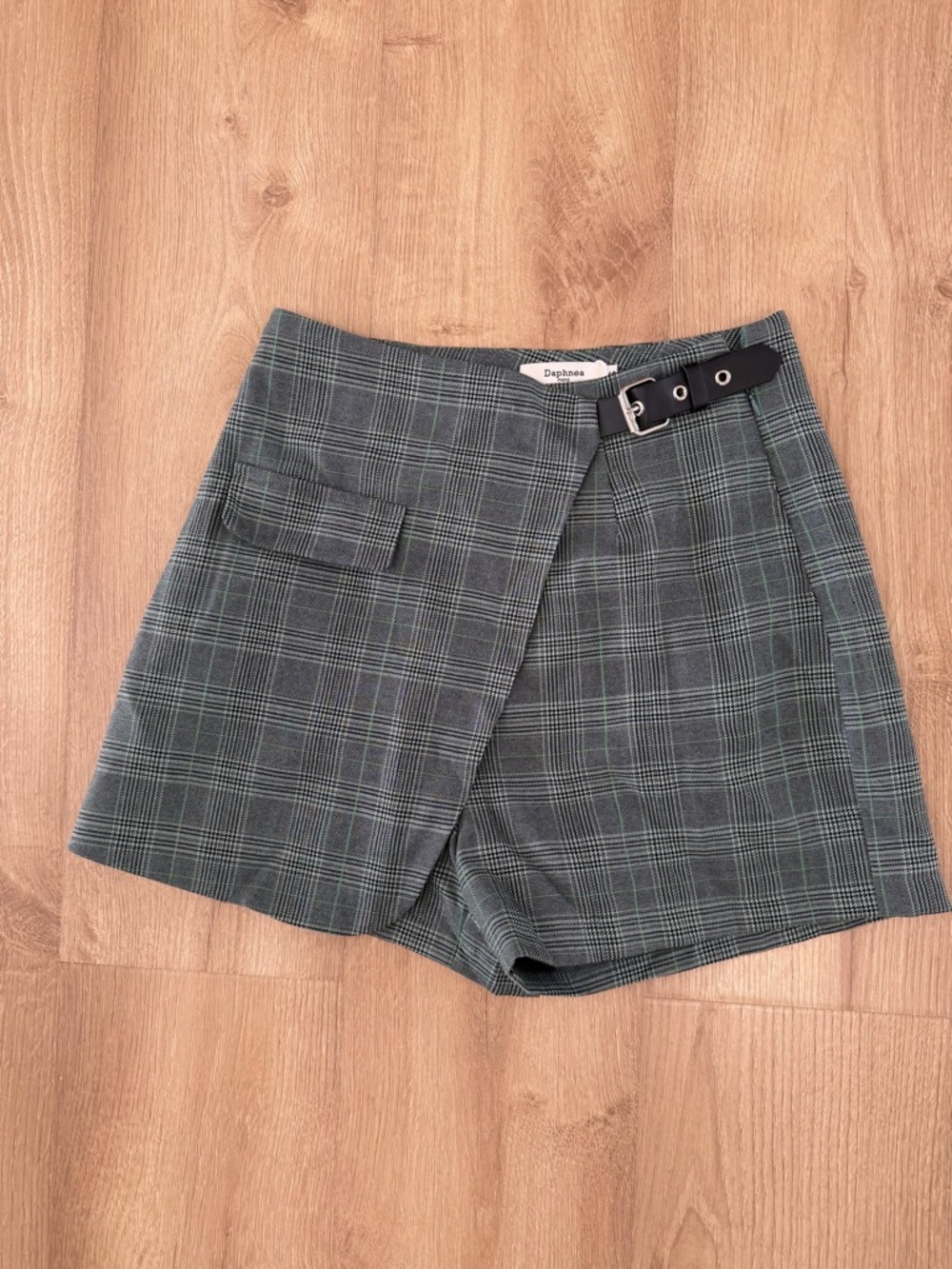 Mint Green, Gray and Black Belted Skort